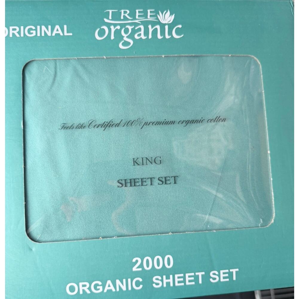Tree Organic Cotton King Sheet Set 2000 Thread Count 4-Piece, Teal